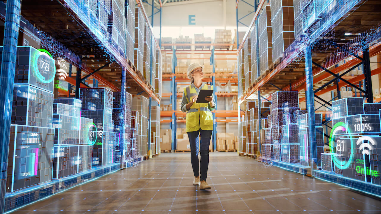 Walking through warehouse using AI for inventory management