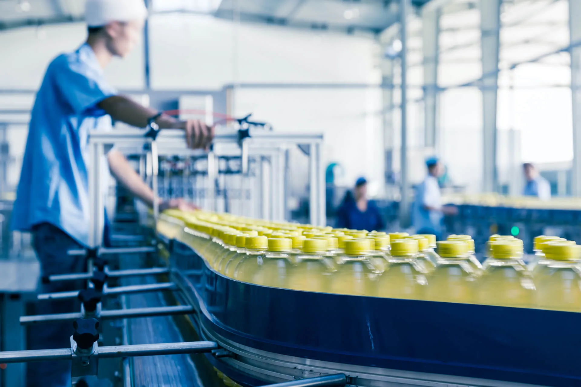 Conveyor of bottles on production line